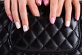 Delicate spring manicure with a pattern. Royalty Free Stock Photo