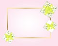 pink with gold frame.Gift boxes with floral print, yellow Lapcha Royalty Free Stock Photo