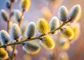 Delicate Springtime Willow Budding Branches Unveiling New Life in a Minimalist Garden Scene Royalty Free Stock Photo