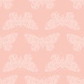 Delicate stencil style white butterflies made from wing shapes. Seamless geometric vector pattern on soft pink Royalty Free Stock Photo