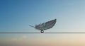A delicate, stylized feather balances on a circular loop atop a thin line against a gradi Royalty Free Stock Photo