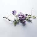 Delicate Surrealistic Pansy Branch On White Background