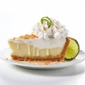 Delicate Taco Key Lime Pie Slice With Whip Cream And Lime