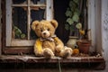 Delicate Teddy bear window. Generate Ai Royalty Free Stock Photo
