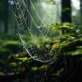 The delicate threads of broken spider webs shimmer with dew or perhaps rain, painting a picture of nature\'s fleeting moments Royalty Free Stock Photo