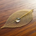 A delicate translucent leaf skeleton rests on a wooden surface Royalty Free Stock Photo