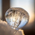 A delicate, transparent ice bubble sits atop a snowy surface. The bubble is forming intricate Royalty Free Stock Photo