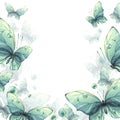 Delicate turquoise and blue butterflies with bubbles are airy, light, beautiful. Hand drawn watercolor illustration Royalty Free Stock Photo