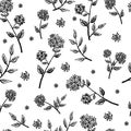 Delicate twigs with small flowers. Vintage seamless pattern with twig. Background for eco forest autumn celebrations