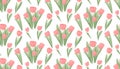 Delicate vector pattern with pink tulips on a white background. Feminine spring floral texture in pastel colors Royalty Free Stock Photo