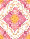 Delicate vector seamless floral pattern with folk ornament. Tiled gentle texture with pink rural flat flowers composition