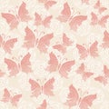 Delicate vector seamless pattern with pink translucent butterflies