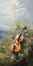 Delicate Violin Painting On Meadow In The Style Of Dalhart Windberg