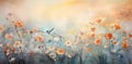 Delicate Watercolor Bird Perched on Autumn Blooms in Serene Artwork - Generative AI