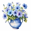 Delicate Watercolor Blue Flowers In Vase Illustration