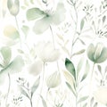 Delicate watercolor botanical digital paper floral background in soft basic pastel green tones
