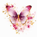 Delicate watercolor butterfly with golden elements and floral wreath Royalty Free Stock Photo