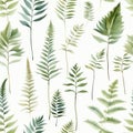 Delicate Watercolor Ferns Seamless Pattern AI Generated