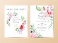 Delicate watercolor floral wedding invitation card template set
