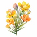 Delicate Watercolor Freesia Clipart: Orange And Yellow Flowers