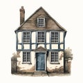 Delicate Watercolor Illustration Of A British Halftimbered House Royalty Free Stock Photo