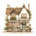 Delicate Watercolor Illustration Of An English Countrystyle Garden Store