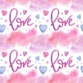 Delicate watercolor illustration with love. Seamless pattern for Valentine\'s