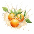 Delicate Watercolor Illustration Of Squeezed Satsuma With Splashing Juice