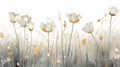 Delicate Watercolor Landscape: White Flowers With Golden Leaves