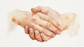 Delicate watercolor painting of a pair of clasped hands with soft lighting.. Royalty Free Stock Photo