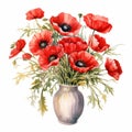 Delicate Watercolor Painting Of Red Poppies In A Historical Style Royalty Free Stock Photo