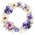 Delicate Watercolor Pansy Wreath On White Background Royalty Free Stock Photo