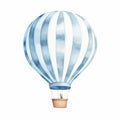 Delicate Watercolor Print: Blue Striped Hot Air Balloon Picture Frame Royalty Free Stock Photo