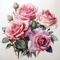Delicate Watercolor Rose Bouquet: Hyperrealistic Floral Art