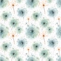 Delicate watercolor seamless pattern with whimsical dandelion fluffs