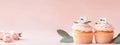 Elegant wedding cupcakes in pastel tones with Mr. and Mrs. signs on top Generative AI Royalty Free Stock Photo