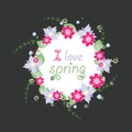 Wreath from spring vector flowers Royalty Free Stock Photo