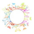 Delicate wedding floral vector design frame. Round frame with colored floral elements. Vector illustration Royalty Free Stock Photo