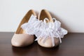 Delicate wedding garter and wedding shoes