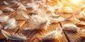 Delicate White Feathers on a Light Brown Rustic Background A Soft and Serene Nature Texture Image for Design Royalty Free Stock Photo