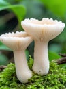 Delicate white mushrooms growing on moss Royalty Free Stock Photo