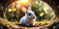 A Delicate White Rabbit Peeking from a Springtime Burrow Photorealistic AI Art Featuring a Tiny Fluffy Bunny in Royalty Free Stock Photo