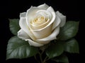 Majestic White Rose of Purity In Dark Background. Ai Generated