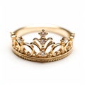 Delicately Detailed Golden Crown Ring With Diamonds