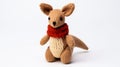 Delicately Detailed Knitted Kangaroo Toy With Red Scarf