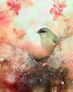 Delicately painted watercolor Flowers, Bird Royalty Free Stock Photo
