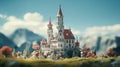 Delicately Rendered 3d Castle Scenery With Cartoon-like Characters
