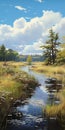 Delicately Rendered Prairie Stream: A Photorealistic Digital Painting