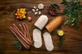 Delicatessen cold cuts sausage and ham selection on wood table Royalty Free Stock Photo