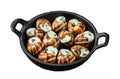 Delicatessen food - Bourgogne Escargot Snails with garlic butter in a pan Isolated on white background, top view. Royalty Free Stock Photo